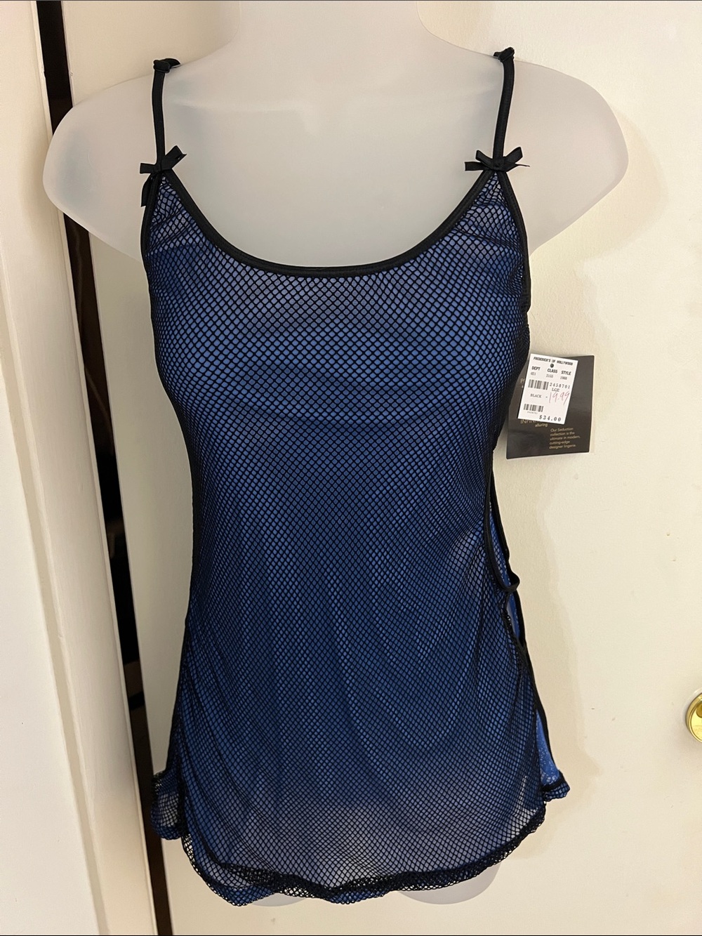 Fredericks of Hollywood Mesh Overlay Navy Lingerie Set